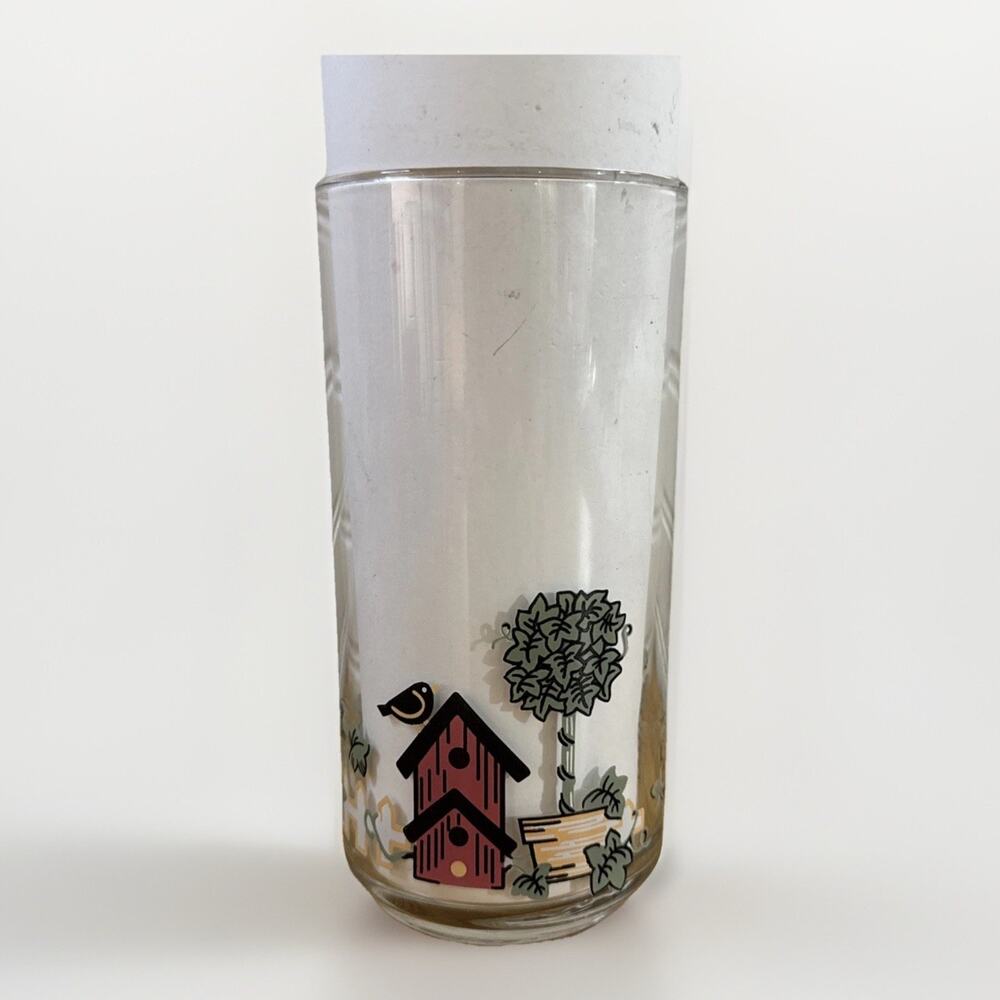 11 Vintage Corelle Garden Home 16oz Glass Tumbler Birdhouse Bird Ivy Pattern